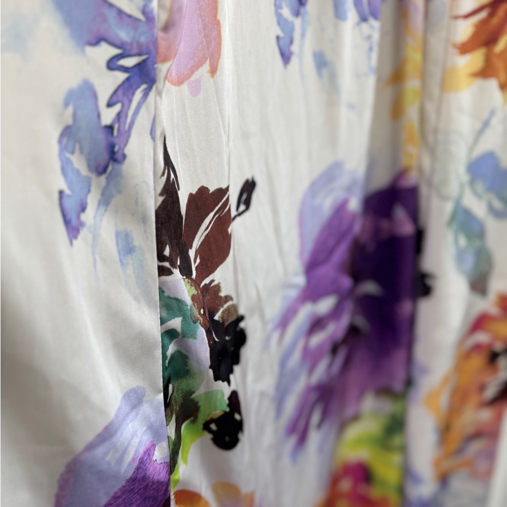Nicole Miller Watercolor Floral Trapeze Maxi Dresssz 8 White - Picture 4 of 11